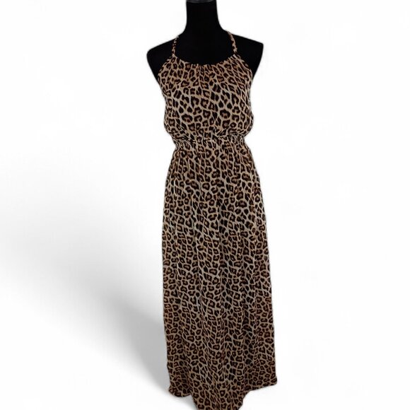 FOREVER 21 Women's Animal Print Maxi Dress Medium Sleeveless Tan Brown - Picture 1 of 5